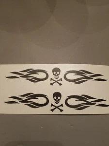 FLAME & SKULL VINYL GRAPHIC/DECAL/STICKER (SET OF 2) MATTE BLACK - Picture 1 of 5