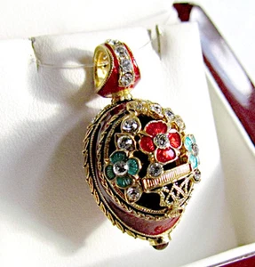 HANDMADE EGG PENDANT ENAMLED SOLID STERLING SILVER 925 & 24K GOLD with FLOWERS - Picture 1 of 1