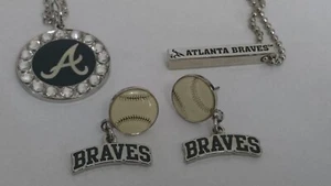 ATLANTA BRAVES MLB EARRINGS & CHARM NECKLACE AND BAR NECKLACE "BRAND NEW" - Picture 1 of 11