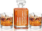 Whiskey Decanter Engraved We the People American Flag Decanter Set with 2