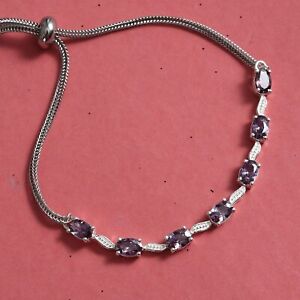 Bolo Bracelet; Amethyst Color Zirconia in 925 Sterling Silver & Stainless Steel