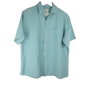 Tasso Elba Island Mens Shirt Medium Blue Silk Linen Short Sleeve Button Down - Picture 1 of 15