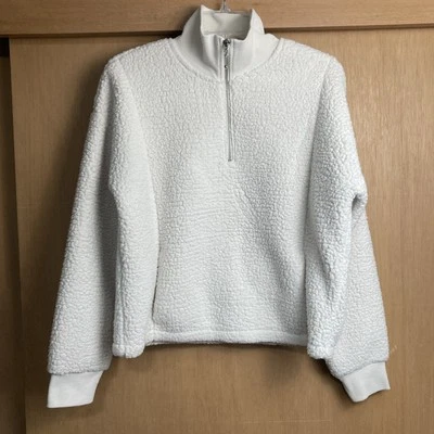 Suéter Sherpa Banana Republic Mujer Mediano Media Cremallera Blanco Polar Lujoso Foto 1 de 4