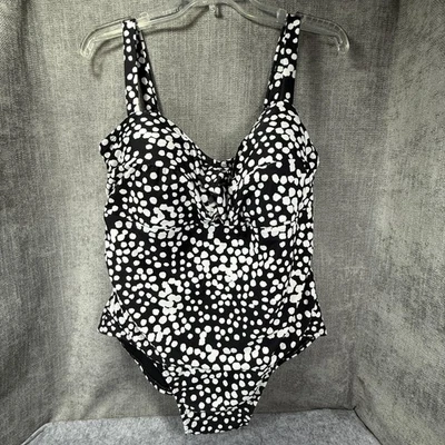 Traje de baño Catalina de una pieza para mujer 2X negro blanco lunares acanalados ajustables Foto 1 de 4