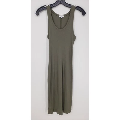 Espléndido Vestido Sin Mangas Acanalado M Verde Oliva Midi Solero Bodycon Algodón Foto 1 de 4
