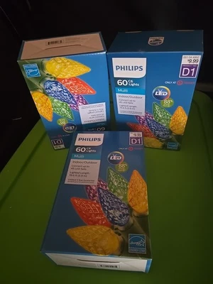LOT 3 - NEW BOXED PHILIPS 60  C6 LED Multicolor FACETED Bulbs Light Sets - Image 1 of 2