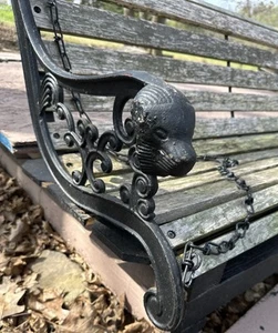 Cast Iron Wood Yard Patio Porch Swing Victorian Lion Head Used Could Repurpose - Picture 1 of 6