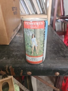 60s TENNENT'S Trade Mark Lager Beer Can VICKY Fashion Pinup Girl 12oz bottom ope - Picture 1 of 6