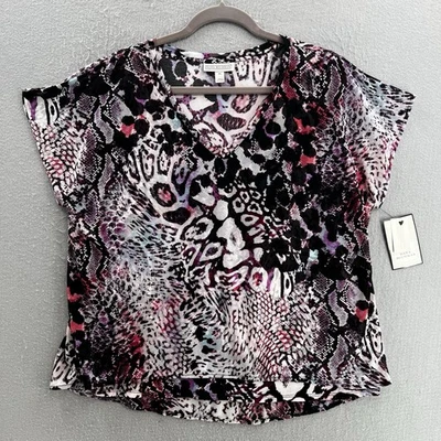 Camiseta Dana Buchman Top Mujer XL Púrpura Malla En Capas Cuello en V Manga Corta Informal Foto 1 de 4