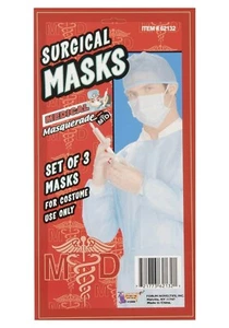 Doctor Costume Access Set Of 3 Dr/Nurse NOT PPE Blue Face Mask Prop - Picture 1 of 1