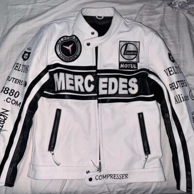 "Mercedes Leather" Jacket Vintage Mercedes Racing Jacket Biker Racing Jacket - Image 1 of 4