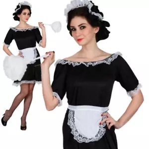 Disfraz de criada francesa negro blanco camarera vestido elegante conjunto tallas 6 a 24 - Imagen 1 de 8
