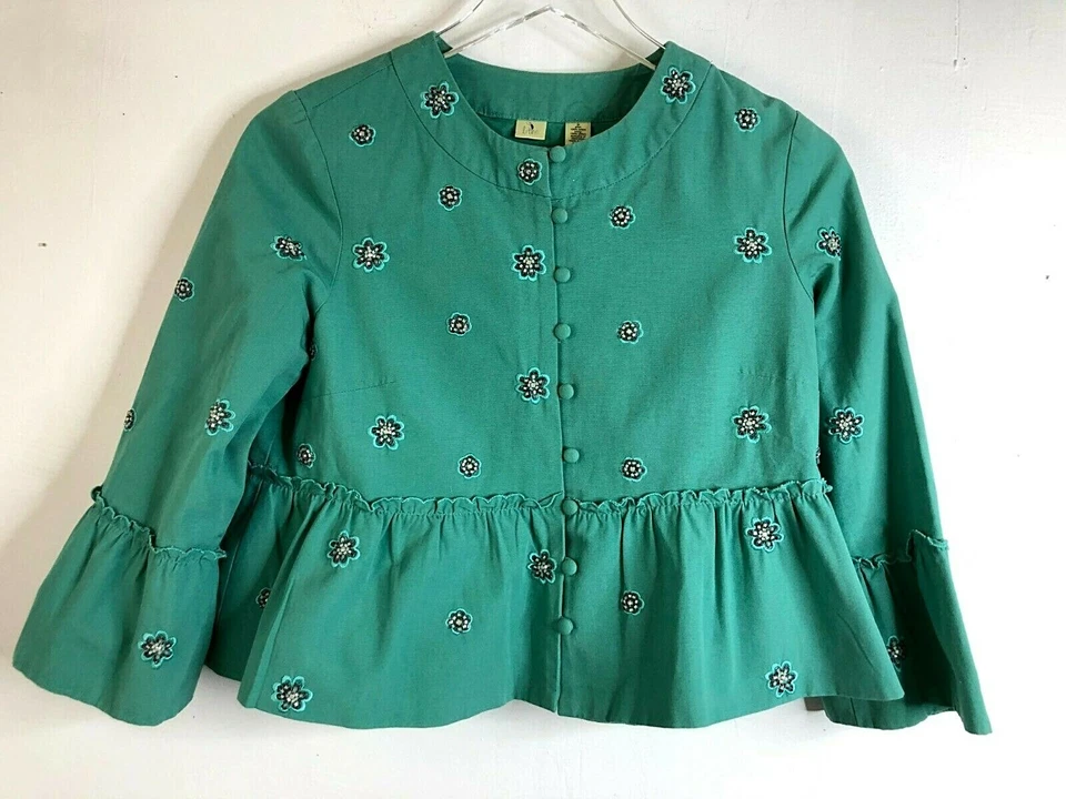 Blusa Anthropologie Lithe Bordada Con Cuentas Peplum Abotonada Top Forrada Talla 6 Foto 1 de 4