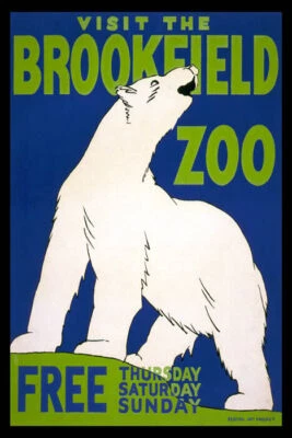 VISIT THE BROOKFIELD ZOO WHITE BEAR USA TRAVEL VINTAGE POSTER REPRO - Image 1 of 3