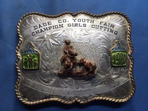 1980 DADE CO. YOUTH Champion GIRLS CUTTING Belt Buckle 800 Silver B-K Buckles - Picture 1 of 7