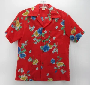 VINTAGE Hawaiian Shirt Men Small Red Button Up Magnum PI Camp 80s Surfer Floral - Picture 1 of 11