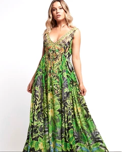 NEW $499 CZARINA SUMMER NIGHTS MAXI DRESS SILK VISCOSE CRYSTALS L - Bild 1 von 6