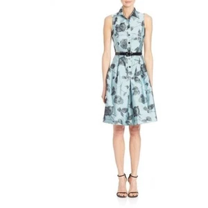 Rickie Freeman for Teri Jon Floral Belted Floral Sleeveless Shirt Dress Size 8 - Afbeelding 1 van 11