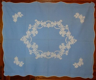 PAR de 2 IMPRESIONANTES EDREDONES APLIQUES FLORALES VINTAGE WEDGWOOD AZUL BLANCO Foto 1 de 4