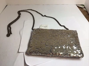 Purse, J.Crew. NWT. 7.5 wide by 5.5 tall. Metallic gold/ silver, chain handle. - Picture 1 of 7