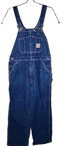 CARHARTT Men Size 36X30 Bib Carpenter Workwear Blue Denim Jean Long Overalls - Picture 1 of 7