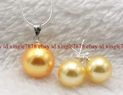 10-14mm Multicolor South Sea Round Shell Pearl Pendant Necklace Earrings Set - Image 1 of 4