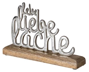 Scritta vita risata amore metallo argento mango legno supporto decorazione tavolo decorazione - Foto 1 di 4