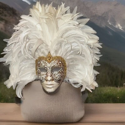 Exquisite  Venetian Masquerade Mask With Feathers Made In Italy - Image 1 of 4