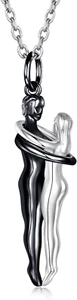Hug Couple Necklace 925 Sterling Silver Hugging Pendant Valentines Day Gifts - Picture 1 of 9