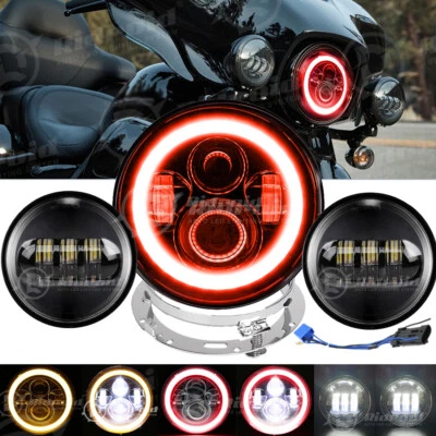 Faro LED Red Angel Eye 7" 4.5" montaje de anillo de lámpara antiniebla para motocicleta Harley Foto 1 de 4