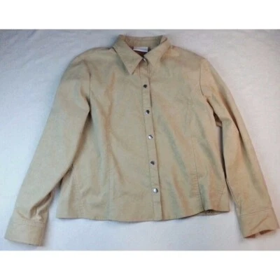 Camisa Blusa Liz Claiborne Talla L Tostada Piel de topo Imitación Gamuza Botón a Presión Delantero Foto 1 de 4
