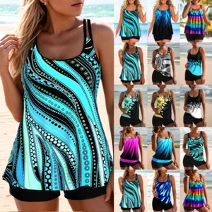 Plus Size Womens Tankini Shorts Set Swimming Costume Beach Swimsuit Swimwear - Picture 1 of 52