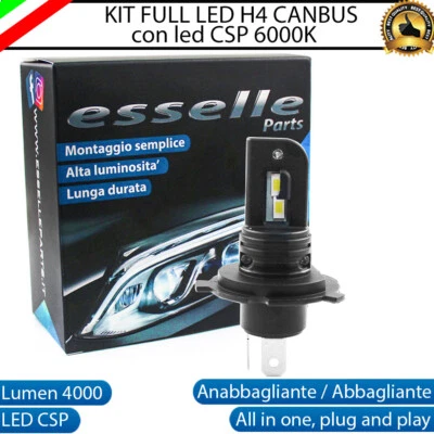 ESL LAMPADA LED H4 6000K BIANCO CANBUS 4000 LM LUMEN REALI MOTO SCOOTER QUOD
