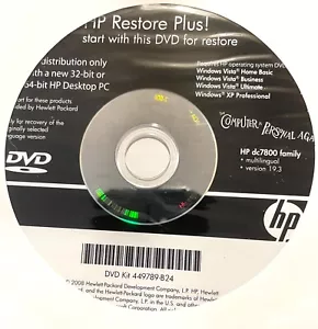 HP Hewlett Packard Restore Plus! DVD for Vista & XP Pro 449789-B24 - Picture 1 of 3