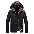 Mens Thick Warm Fleece Lined Parka Winter Jacket Pu Leather Coat Outwear Hooded