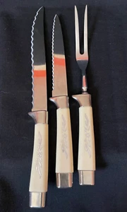 Regent Sfeffield Carving Fork and Knife Bread Knife DESERT FLOWER ENGLAND - Picture 1 of 8