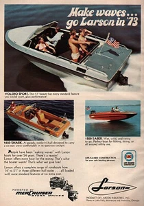 1973 Larson Boats Volero Sport 1650 Shark & 1500 Saber Original Color Ad - Picture 1 of 1