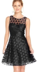 Betsey Johnson Black Polka Dot Fit & Flare Dress Size 14 Party Cocktail NWOT - Picture 1 of 12