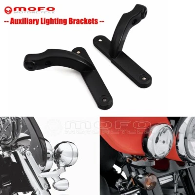 Pair Passing Fog Spot Turn Signal Light Mount Bracket For Harley Road King 94-16 - Image 1 of 4