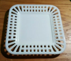 White Milk Glass Square Open Lace Edge Plate American Opaque 9 1/2" - Picture 1 of 5