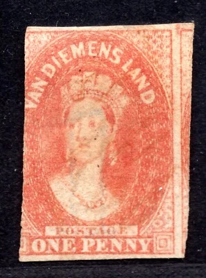 AUSTRALIA TASMANIA 1857 ONE PENNY DULL VERMILLION MINT WMK #4 C.V. £140 - Image 1 of 2