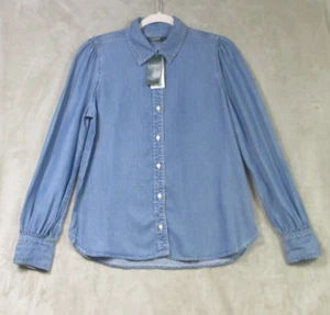NWT Lauren Ralph Lauren Denim Bishop Sleeve Button Up Blouse Women's Size PM - Picture 1 of 10