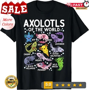 Axolotls Of The World Cute Kawaii Axolotl Unisex T-Shirt - Picture 1 of 20