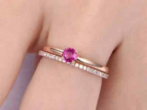 2Ct Round Cut Red Ruby &Lab Created Diamond Bridal Ring Set 14K Rose Gold Plated - Picture 1 of 5