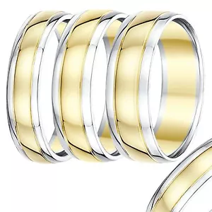 9ct Two Tone Wedding Band Gold Court Shape Two Tone Rings Solid Gold - Picture 1 of 5