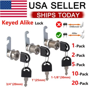 Lot 3/4" 1" 1-1/8" Cabinet RV Cylinder Cam Locks Keyed Alike Secure Drawer File - Picture 1 of 15