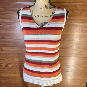 Eddie bauer Womens Medium Top vest Knitted sleeveless multicolor stripped fall M - Picture 1 of 13