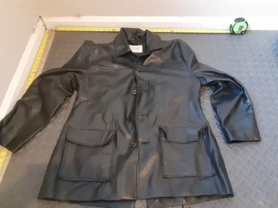 RACING BLACK FAUX LEATHER MOTORCYCLE BIKER JACKET MEN M | BE ETHIC #S165 - Image 1 of 4