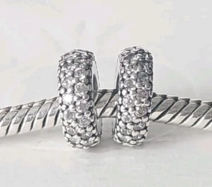 Genuine Pandora Bracelet Spacer- Silver & Clear Pave Spacer Charms X2 S925 ALE - Picture 1 of 5