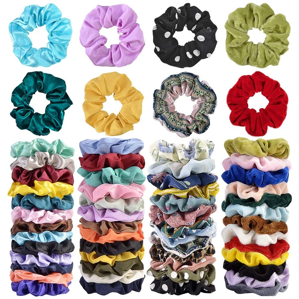 Hair Scrunchies Velvet Chiffon Satin Elastic Bands Scrunchie Bobbles Set 52 Pcs